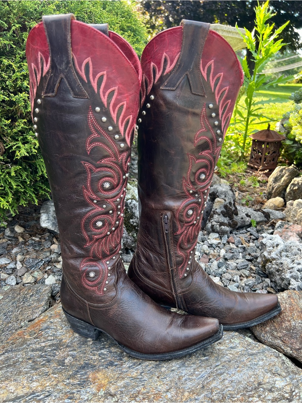 Old Gringo 8.5 B Western Cowboy Boots Zip At Ankle Tall Riding Dress Boots Flame